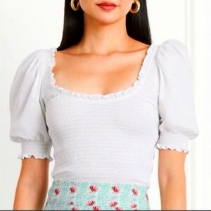 Hill House Home Aiko Top | White Smocked Puff Sleeve | XXL | NWOT